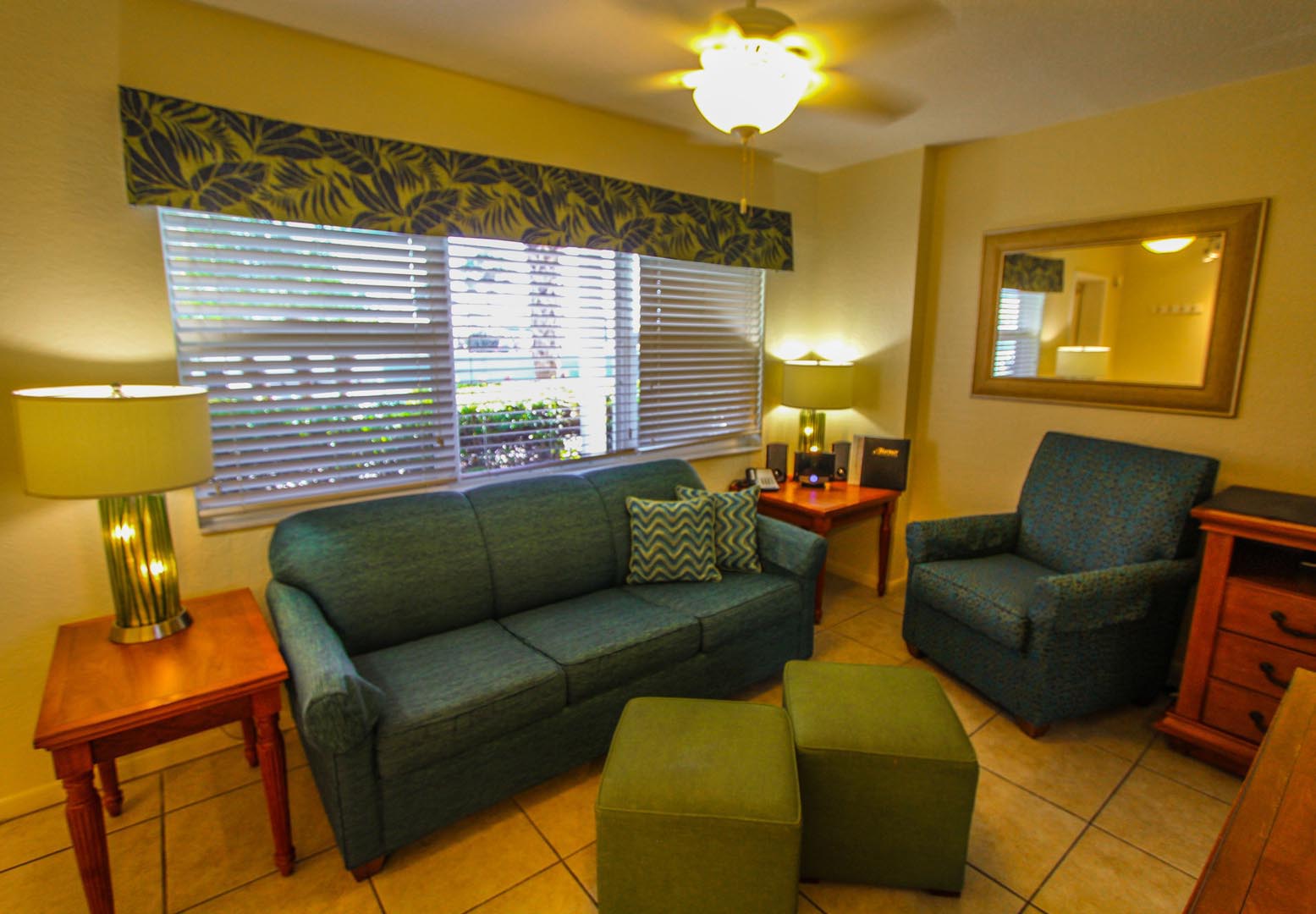 A living room at VRI's Mariner Beach Club in St. Pete Beach, Florida.